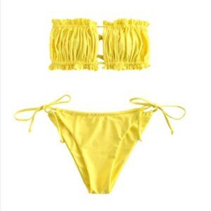 Women's Sexy Ruffle Tie Side Bandeau Bikini Set
